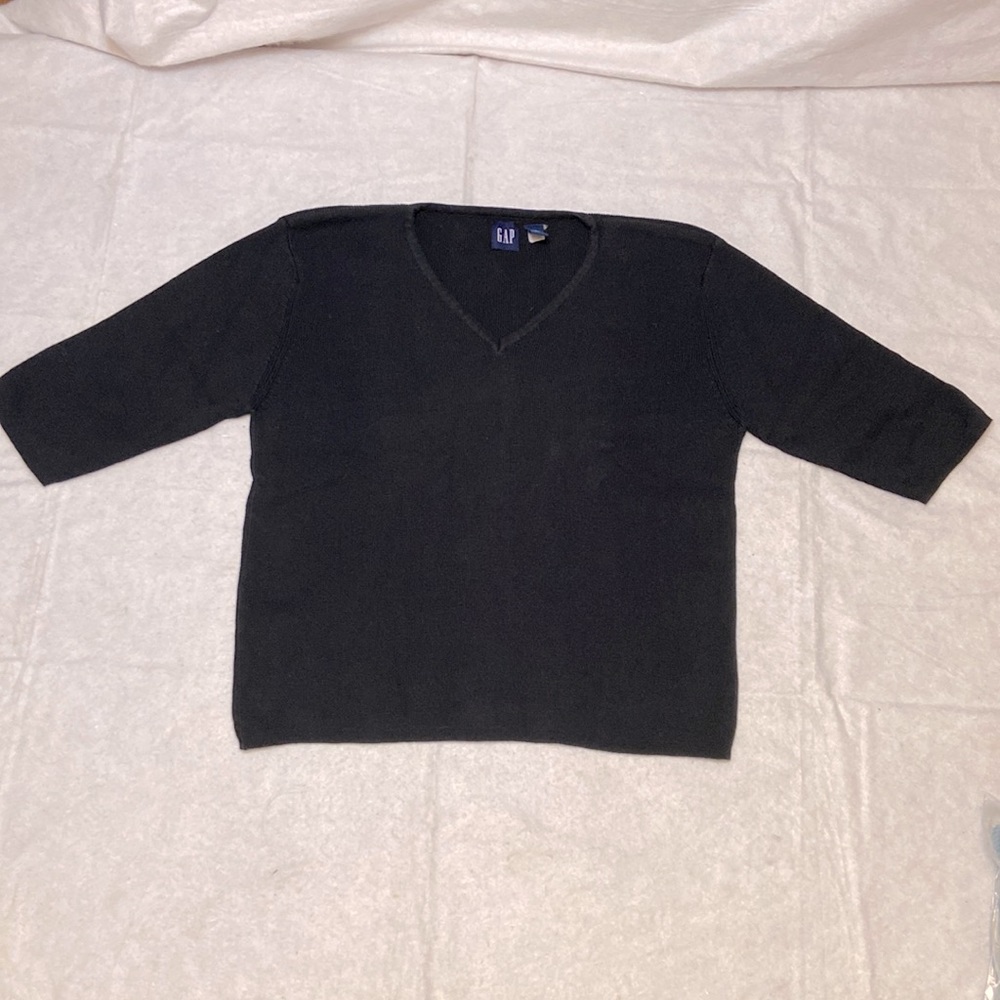 Gap Navy Crop Short Sleeve “ V “ Neck Girls Sweater Top - 100% Cotton -size L